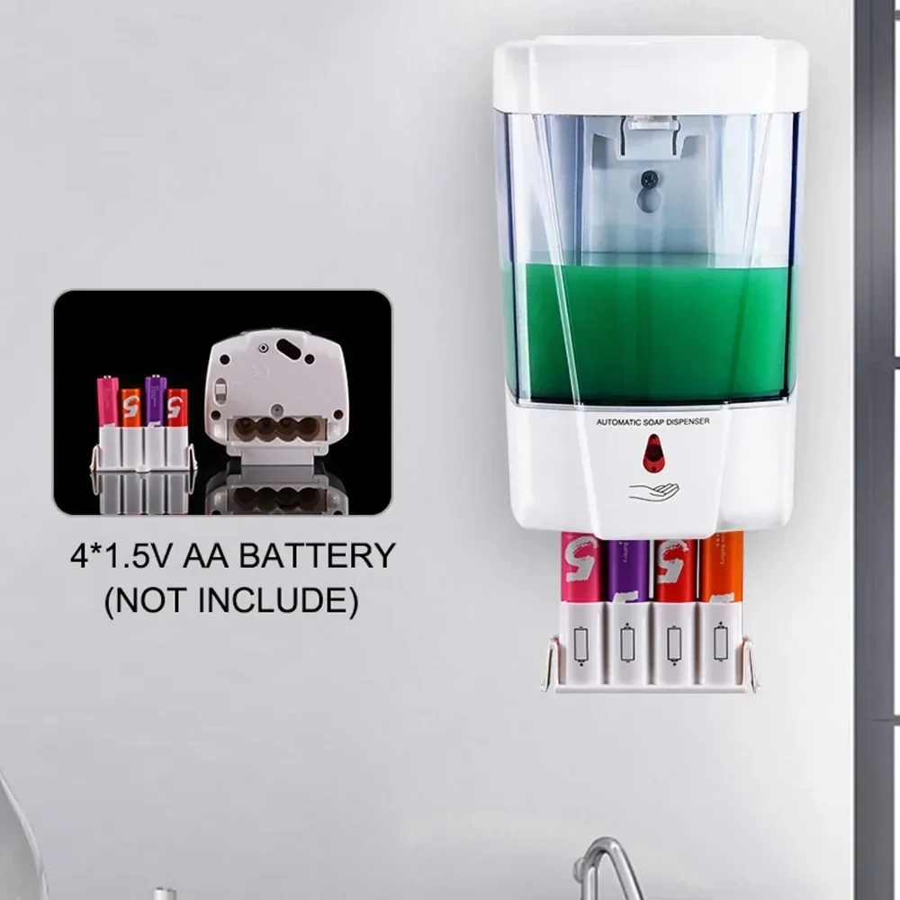 Automatic Touchless Soap Dispenser 700ml, Wall-Mounted Large Capacity Battery-Operated Sensor Hand Washer for Bathroom