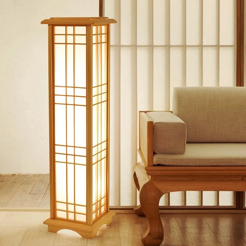 Wooden Floor Lamp with Shoji Grid for Living Room Bedroom Decor