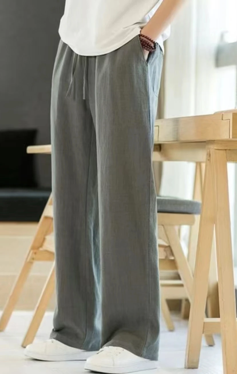 Summer Spring 202 New Men's Cotton Linen Pants Male Autumn New Breathable Solid Color Linen Trousers Fitness Streetwear S-5XL