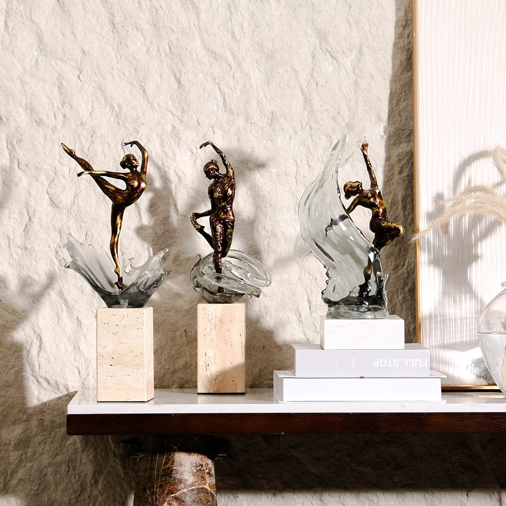 Elegant Contemporary Style Metal Art Sculpture Girl Dancer Water Feature Luxury Home Decorative Accent