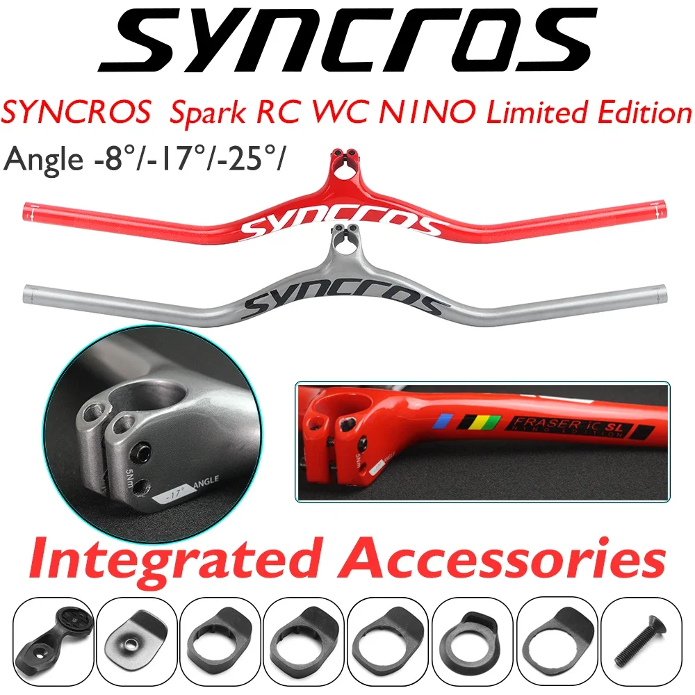 Syncros Integrated MTB Handlebar FRASER IC SL Red/Silver Integrated Gloss Carbon -8/-17/-25 Degree Stem with Mounts and Spacers