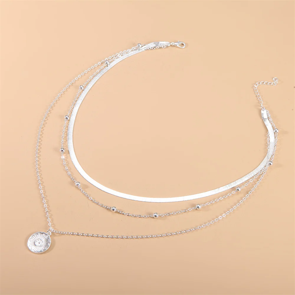 Silberfarbene dreilagige runde Halskette, einfache Schlangenkette, Charm-Kugelkette, Partygeschenk für Damen, exquisiter Schmuck – Detail 6