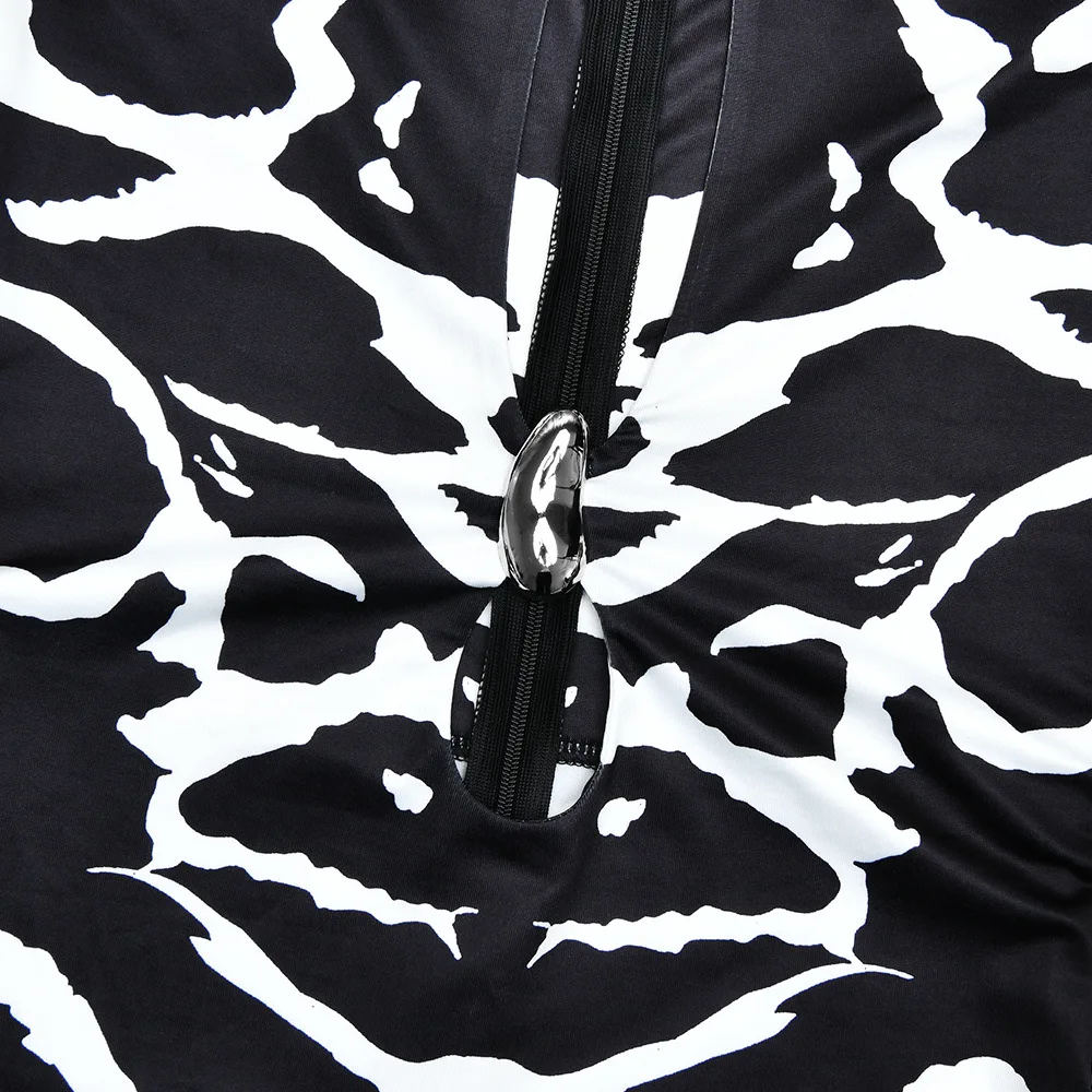 European and American Ins style summer black slimming printed leopard print dress with hollowed out sexy dress and exposed milk