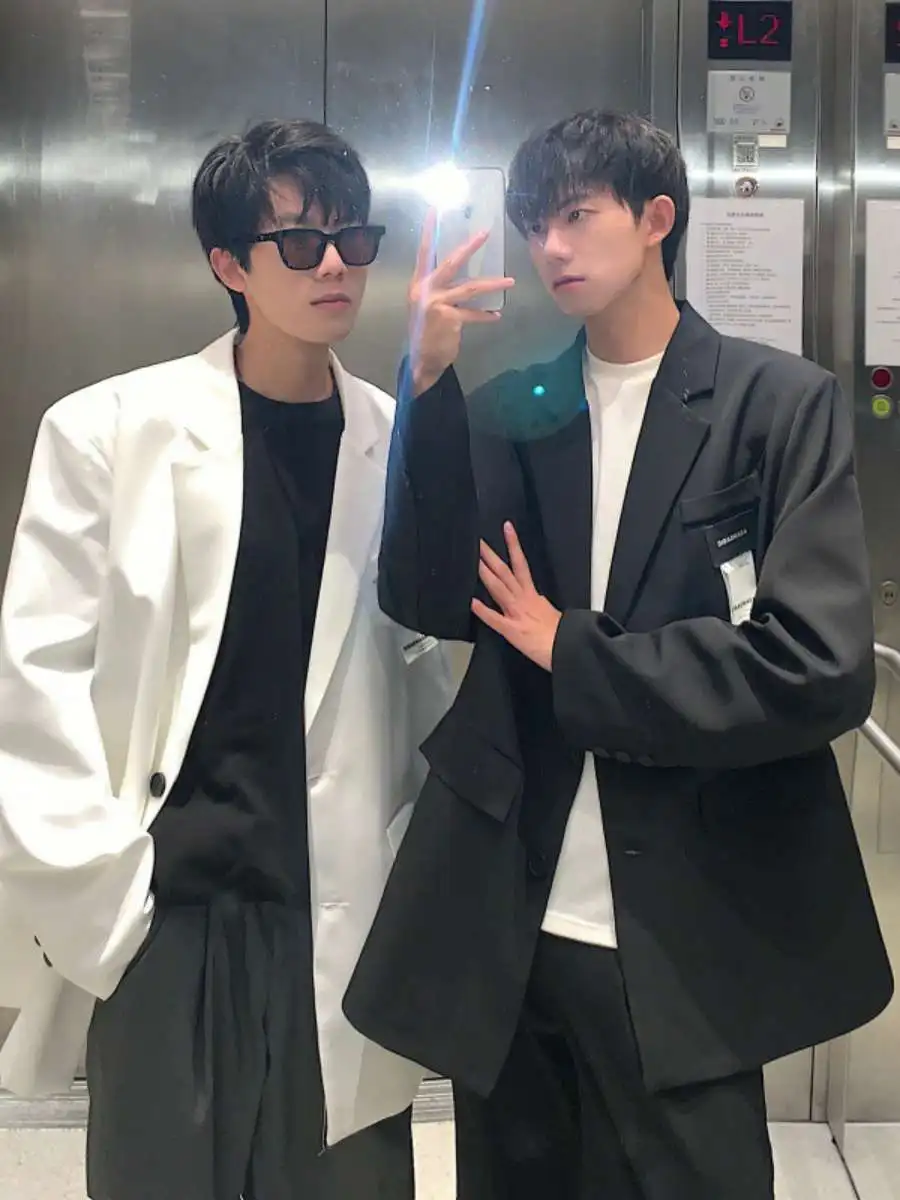 

Мужской пиджак оверсайз в гонконгском стиле, повседневный, молодежный, модный, осенний, без пуговиц, с плоским воротником, большие размеры