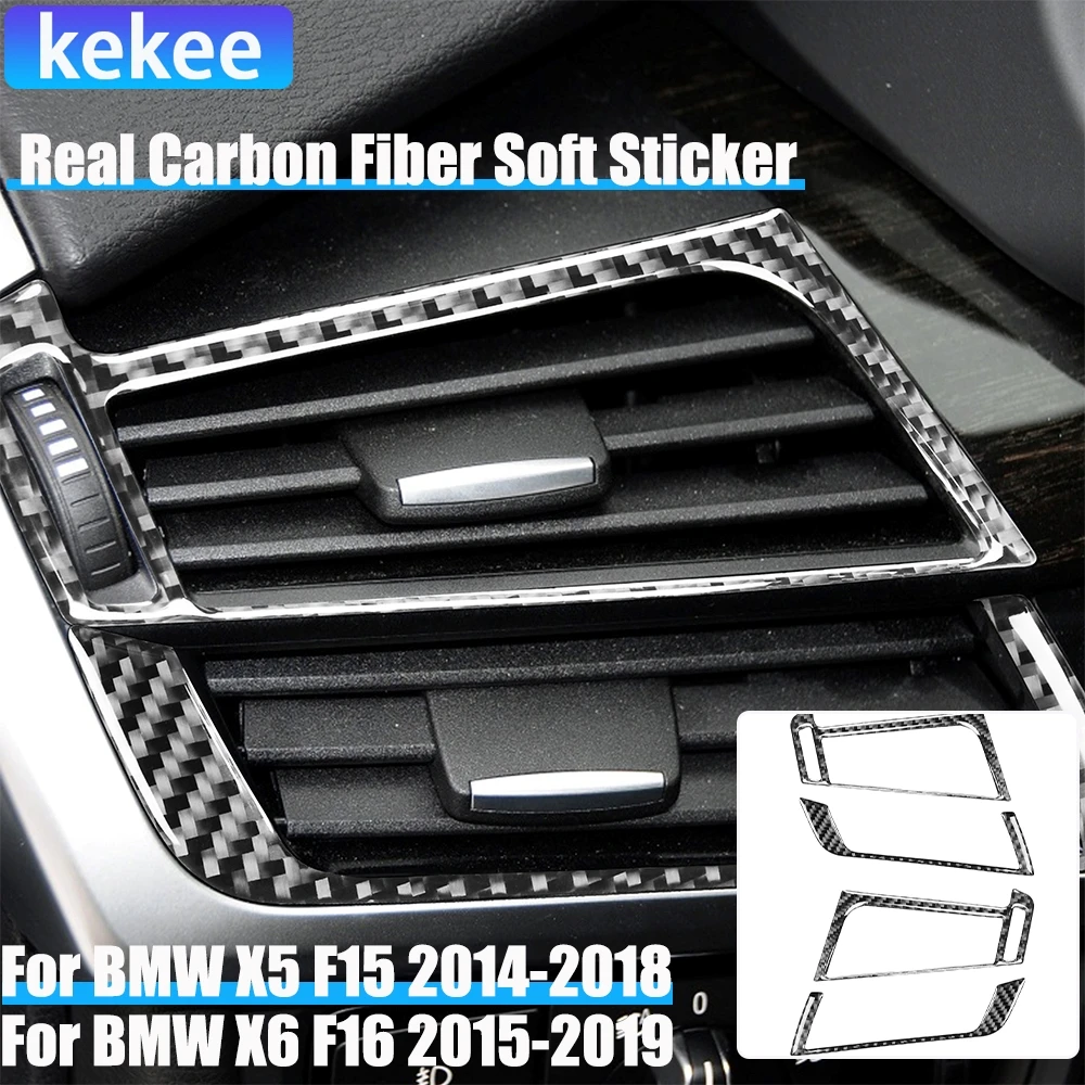 

Real Carbon Fiber Car Accessories Dashboard Side Air Vent Trim Cover Soft Sticker For BMW X5 F15 2014-2018 X6 F16 2015-2019