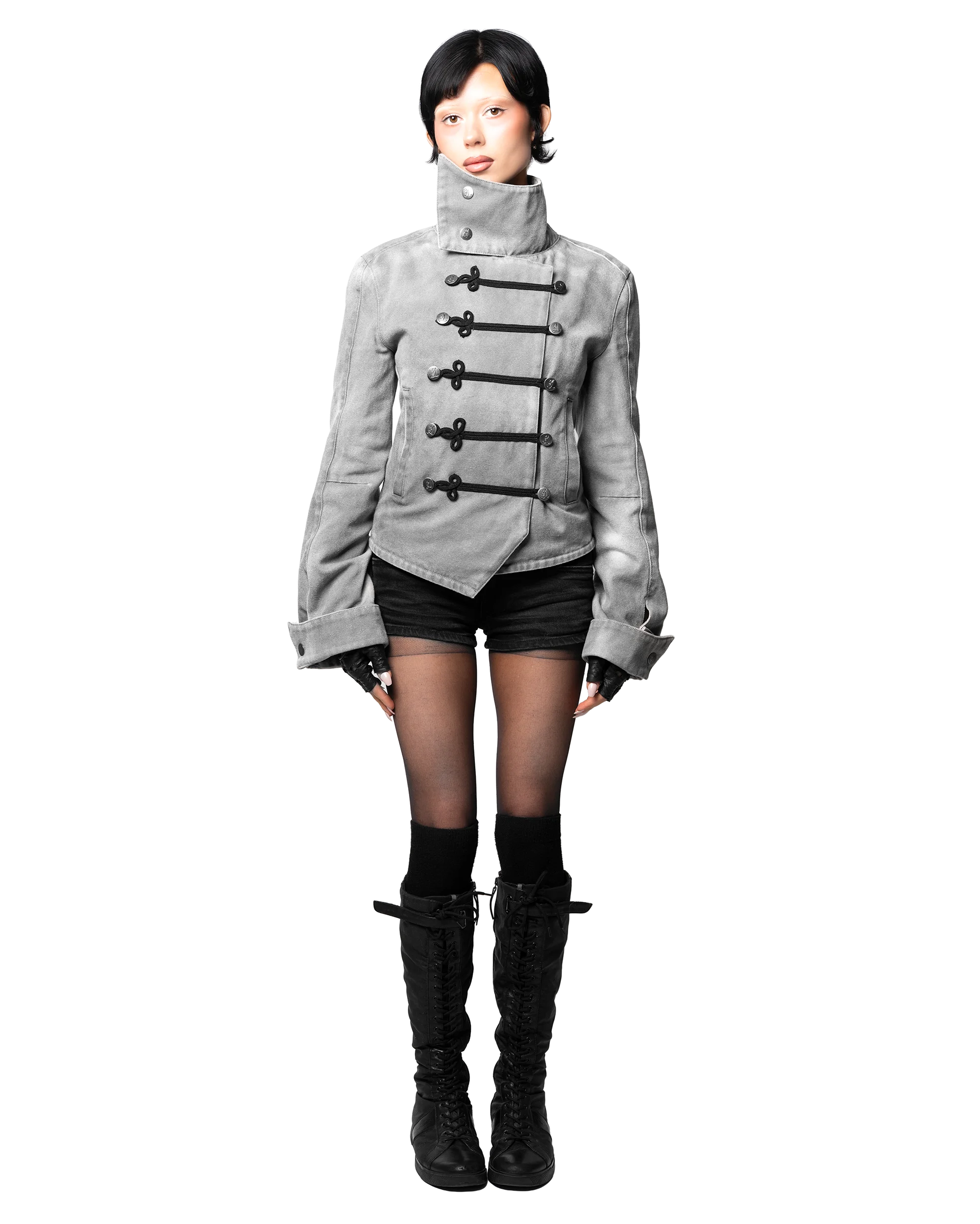 Y2k Retro Napoleon Jacket Men Women Gothic Rope Embroidery Jacket High Street Subculture Streetwear Unisex Canvas Cotton Coat