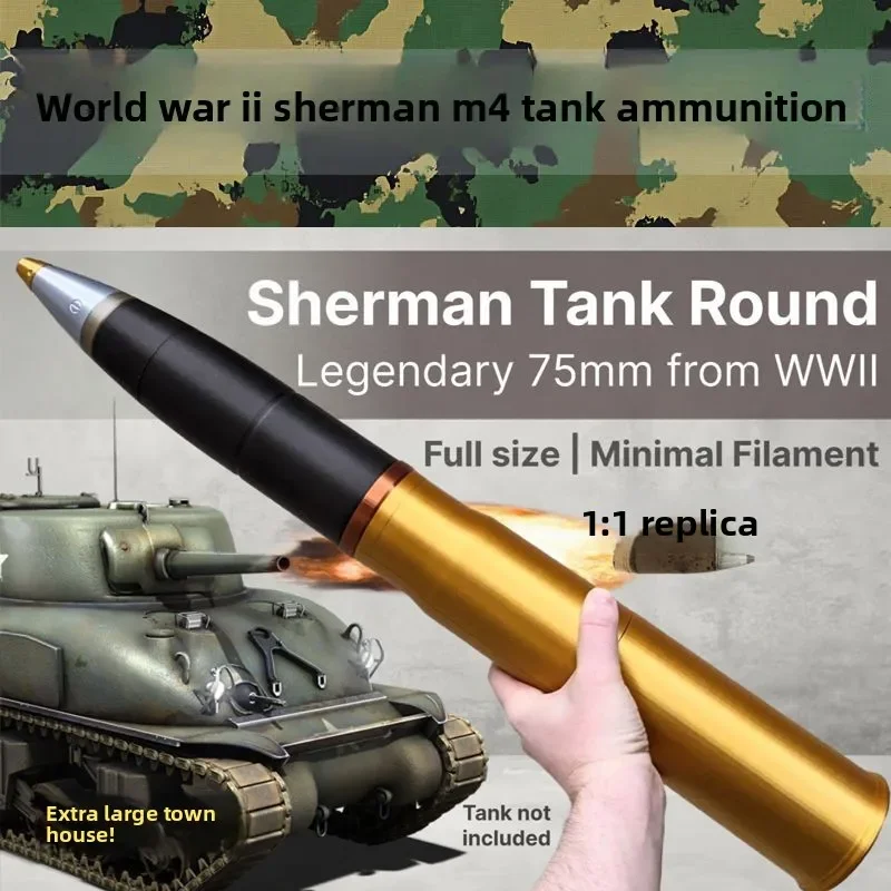 68cm 3D Printed WWII M4 Sherman Tank Shell Replica Model, Military Enthusiast Collectible Decor, Fake Ammunition Display Toy