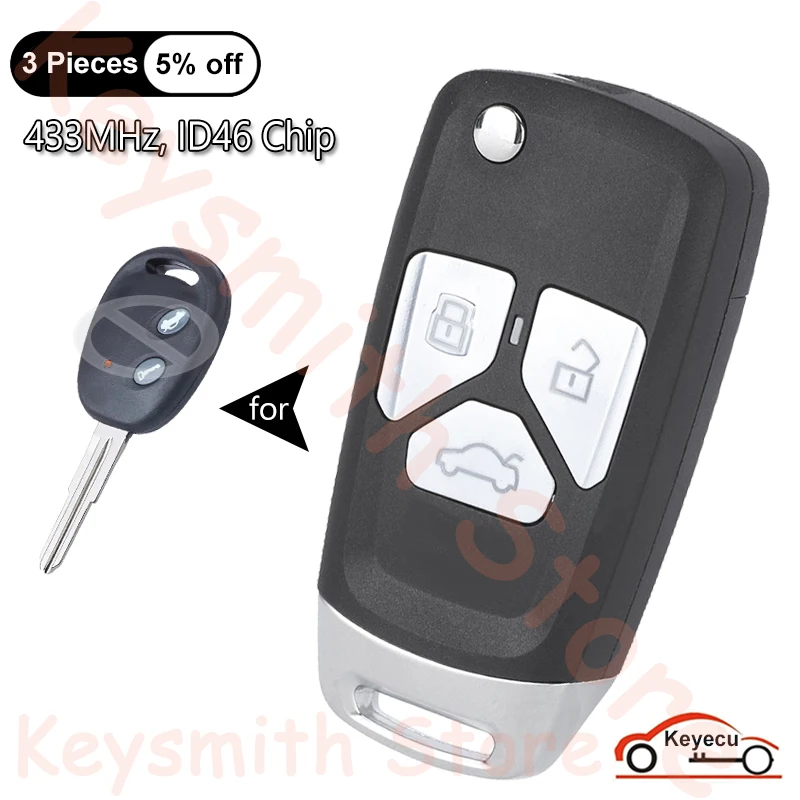 KEYECU 433MHz ID46 Chip for Chevrolet Spark 2013 Auto Upgraded Flip Remote Control Key Fob Replacement