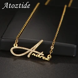 Atoztide Personalized Custom Zircon Letter Name Necklace for Women Stainless Steel Pendant Link Chain Birthday Jewelry Gift