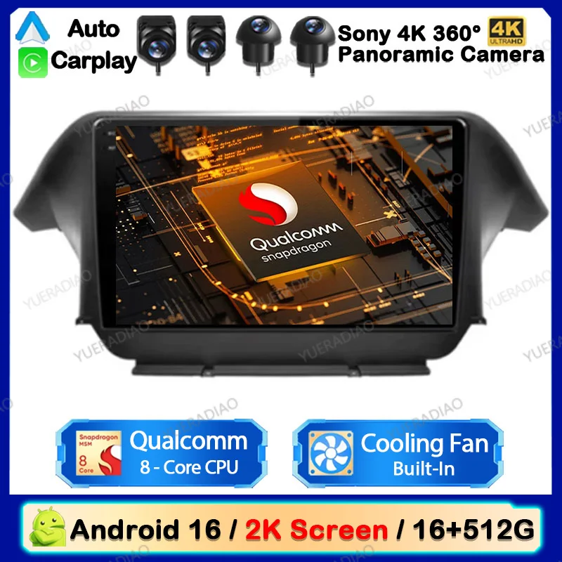 Radio para Auto Android 16 para Honda Odyssey 4 RB3 RB4 2008 - 2014 GPS NAVI Carplay Reproductor Multimedia Central Reproductor de Video Multimedia 2K QLED