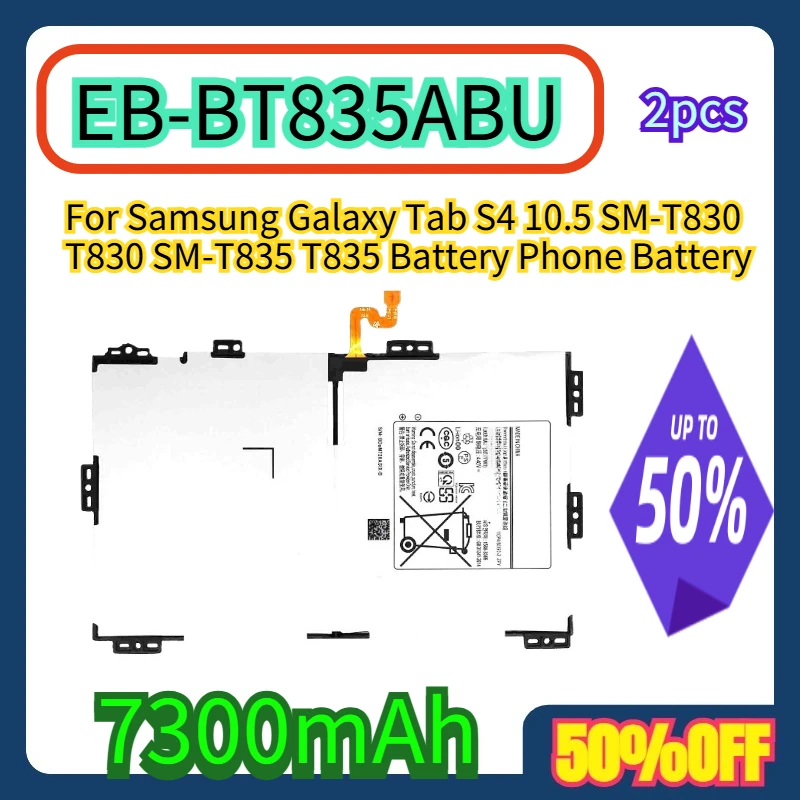 

2pcs For Samsung Galaxy Tab S4 10.5 SM-T830 T830 SM-T835 T835 Battery 7300mAh EB-BT835ABU Phone Battery