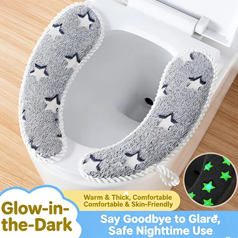 1Set Luminous Star Toilet Seat Cover for Autumn Winter, Soft Warm Toilet Seat Pad with Lift Handle, Easy to Lift Lid, 2-in-1 Con