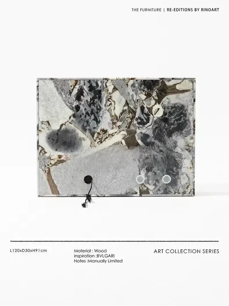 Rare blue grain/Turkish marble feeling simulated fire smart fireplace solid wood storage