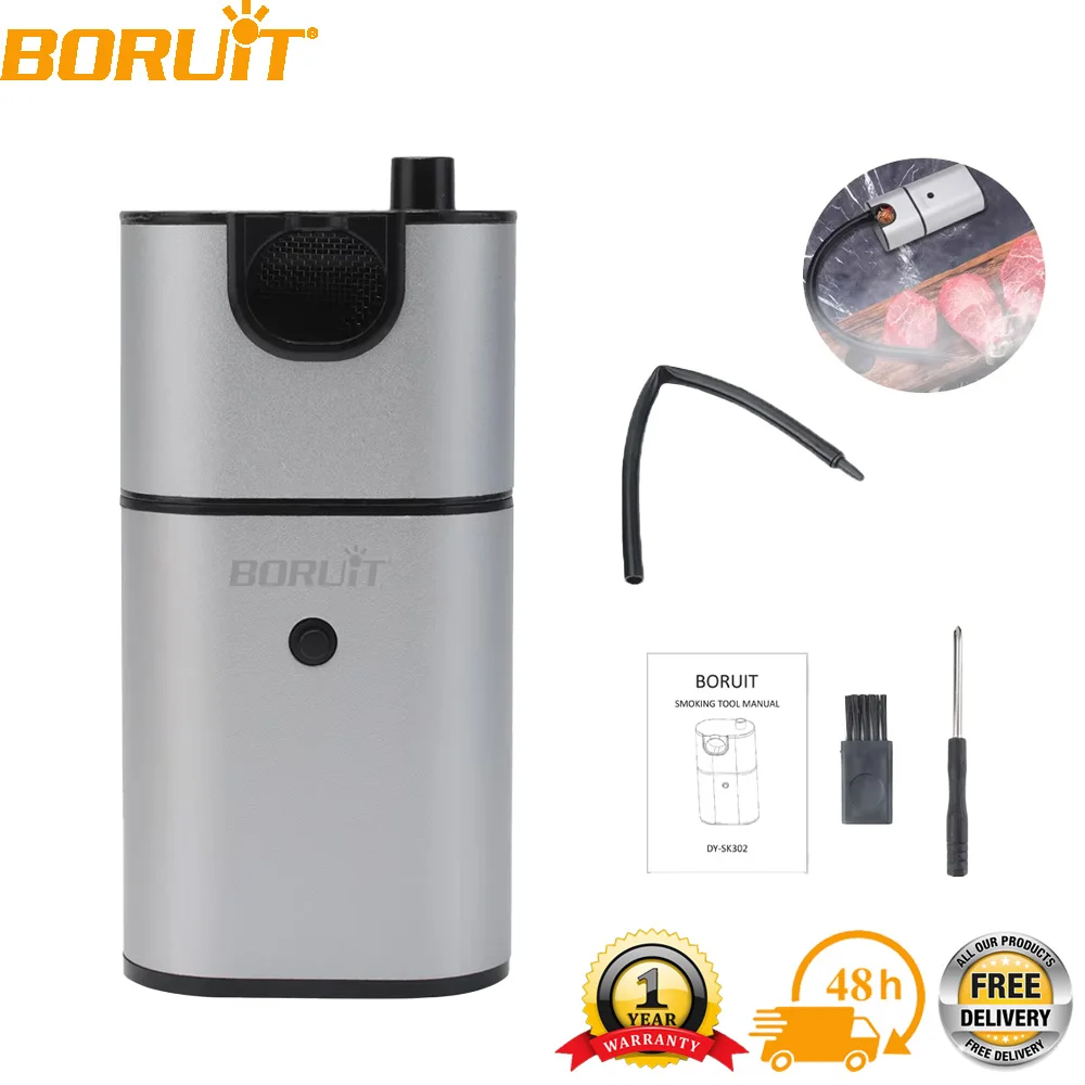 BORUiT Portable Food Cold Smoke Generator Molecular Cuisine Smoking Gun Meat Burn Smokehouse Cooking for BBQ Grill Smoker Wood
