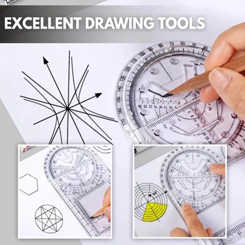 For School Multifunctional Primary School Activity Drawing Geometric Ruler Triangle Ruler Compass Protractor Set Measuring Tool
