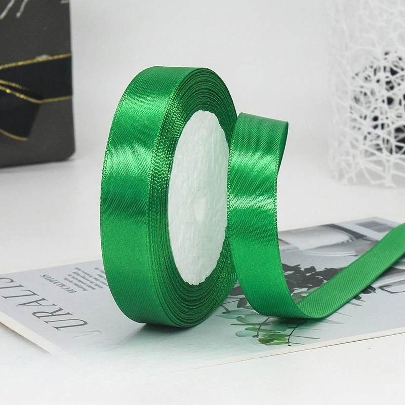 25 야드/롤 녹색 새틴 리본 6mm ~ 80mm DIY 수제 웨딩 생일 파티 선물 포장 테이프 의류 장식 액세서리