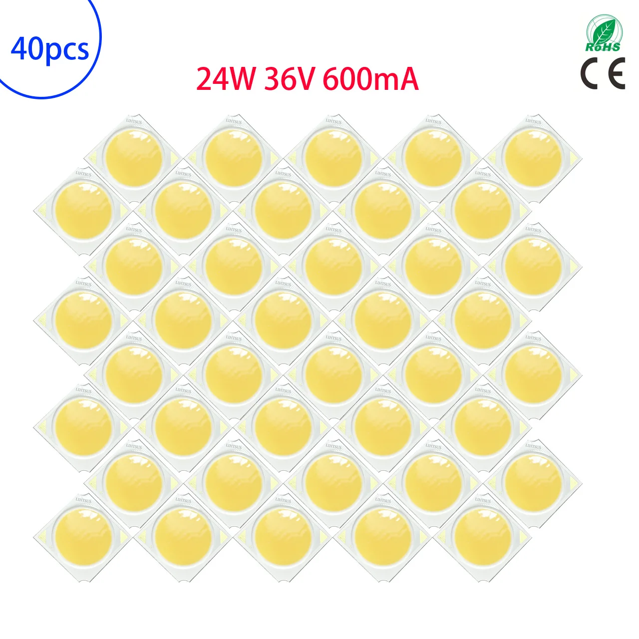 

40pcs/Set High Power 24W LED COB Light Beads 600mA 4000K Size 19x19mm 30W 50W LED Source Lamp Chip DIY SpotLight Downlight DIY