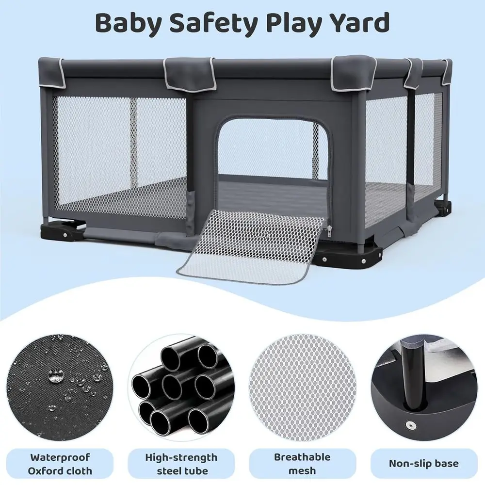 Draagbare opvouwbare box met mat voor baby's, peuters en kinderen - grijs, 50x50 inch