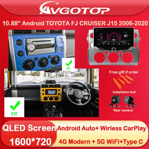 10.88 자동차 라디오 멀티미디어, 도요타 FJ 크루저 J15 2006-2020 C타입 충전, DSP 4G SIM 카드 5G 와이파이 카플레이, 안드로이드 13 