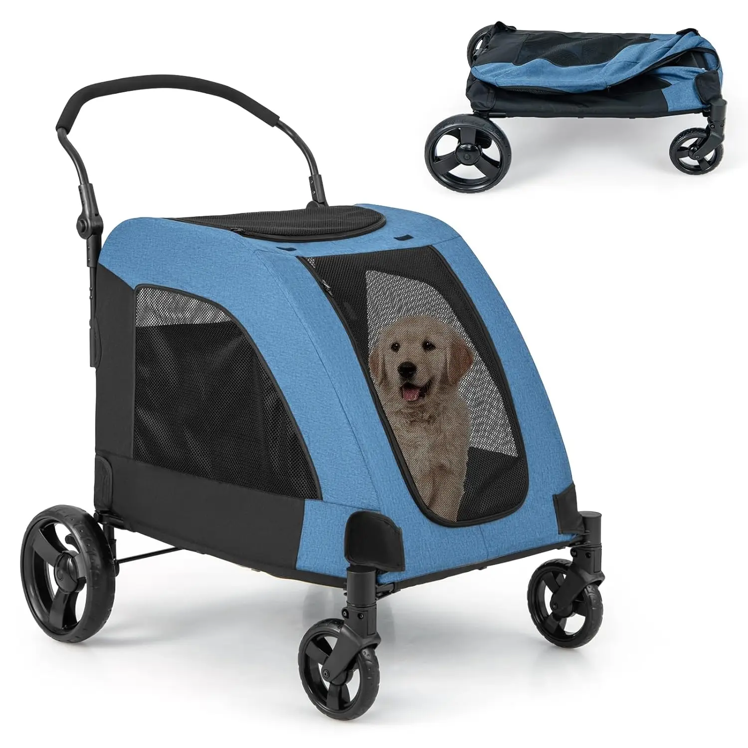 Dog Stroller for Large Dogs - Extra Large Pet Stroller for Senior Dogs, Safety Belt, Adjustable Handle, Removable Pad, Folding