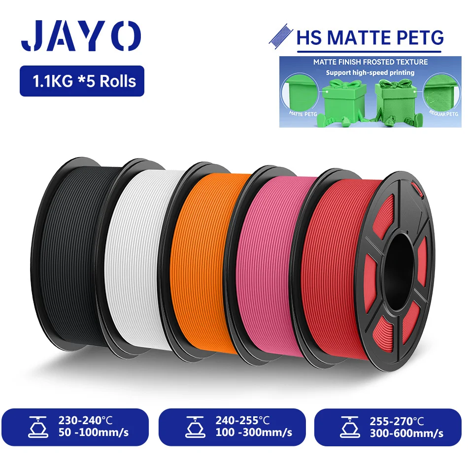JAYO 5,5KG Hochgeschwindigkeits-Mattes PETG 3D-Drucker-Filament, hohe Durchflussgeschwindigkeit 50-600mm/s, Matteffekt PETG 3D-Druckmaterialien für 3D-Drucker & 3D-Stifte