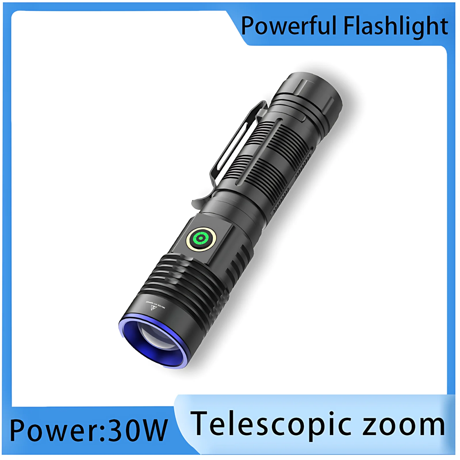 

30W 2000 Lumen White Laser Tactical Flashlight 5 Colors Zoomable USB-C Rechargeable Waterproof for Cycling Camping Emergency