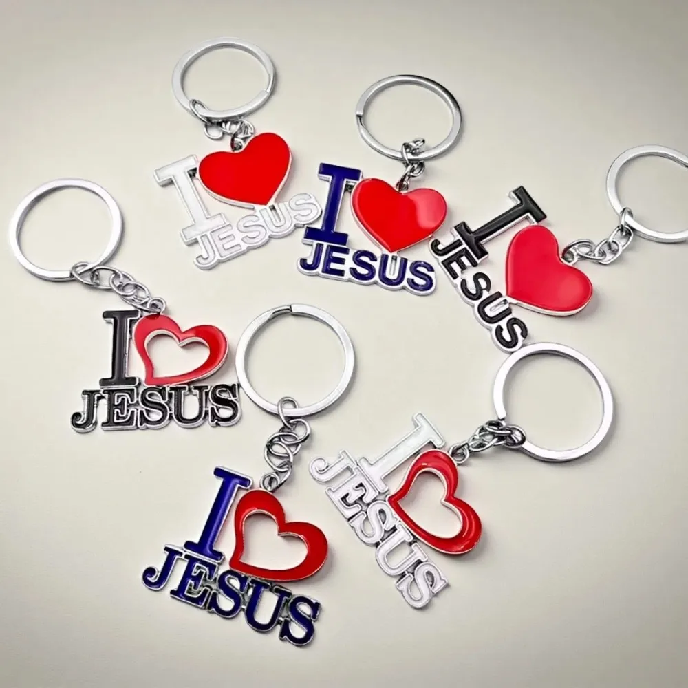 

Personalized Jesus Heart Keychain Metal Car Business Letter Key Chain Women Bag Charm Keyring Pendant Christian Belief Gift