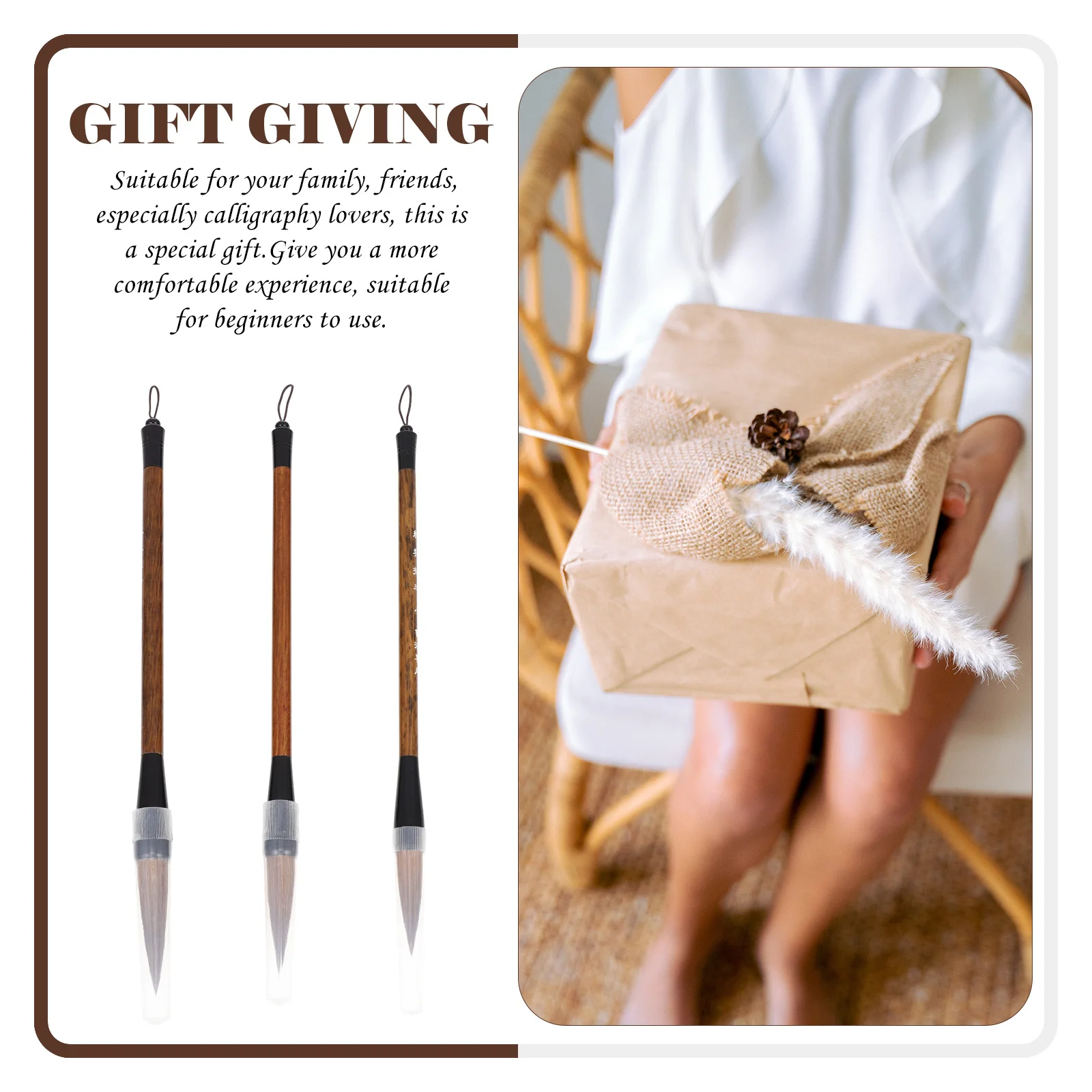 

3pcs Pure Wolf Hair Brush Chinese Calligraphy Pen For Beginners Smooth Writing Practice Sumi Painting Brush Stationery Gift Art