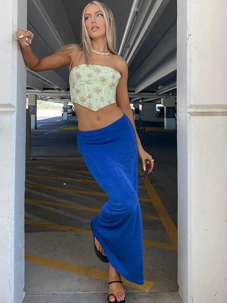 2025 Summer Skirt High Waist Skinny Women Caual Blue Green Pencil Skirts Elegant Lady Fashion Streetwear