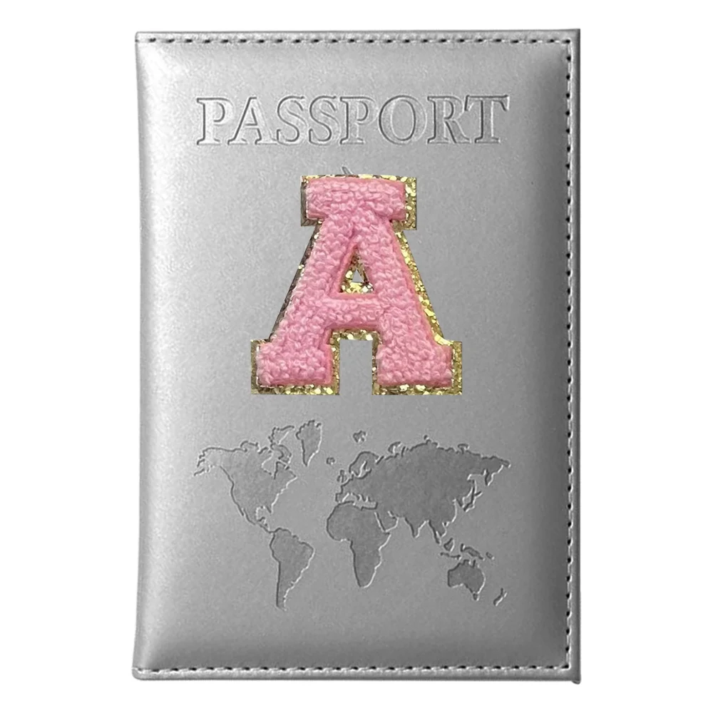 Travel Document Bag Passport Protective Case Simple Holder PU Airplane Map Travel Passport Cover Bundle Pink Letter Series