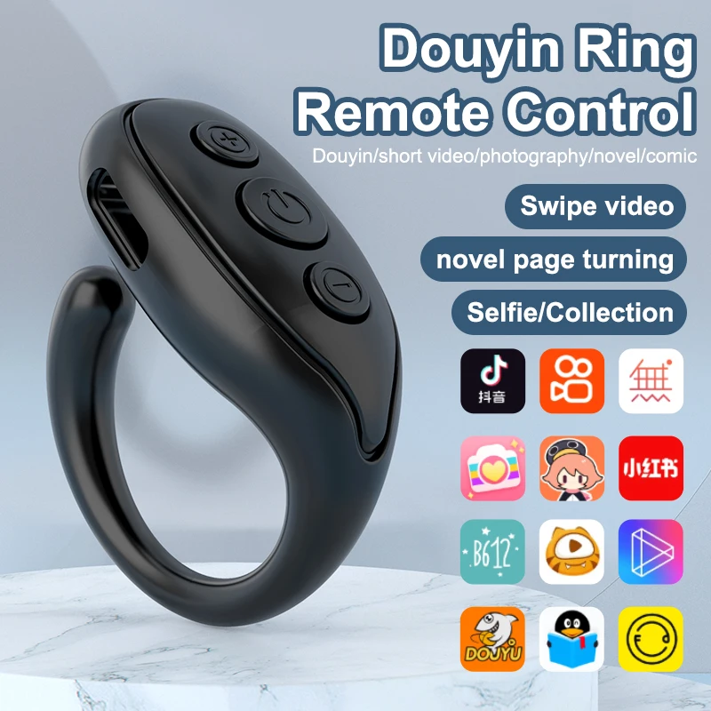 For Tiktok Browsing Ring Remote Control Bluetooth-compatible 5.3 Mobile Phone Fingertip Selfie Wireless Page Turner for Xiaomi