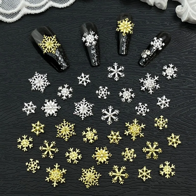 LYLE Christmas Snowflake Nail Charm Alloy Metal Gold Silver Large Small Sizes DIY Fall Winter Bling Press On Nail Accessory Gift