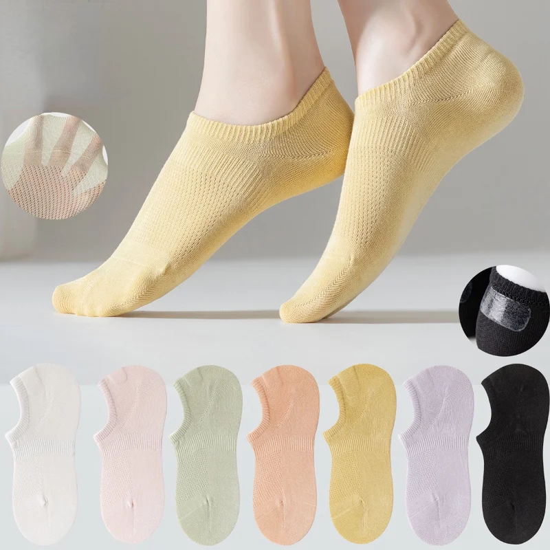 Summer Thin Candy-colored Cotton Mesh Shallow Invisible Socks Silicone Non-slip Anti-odor Boat Socks Sports Casual Short Socks