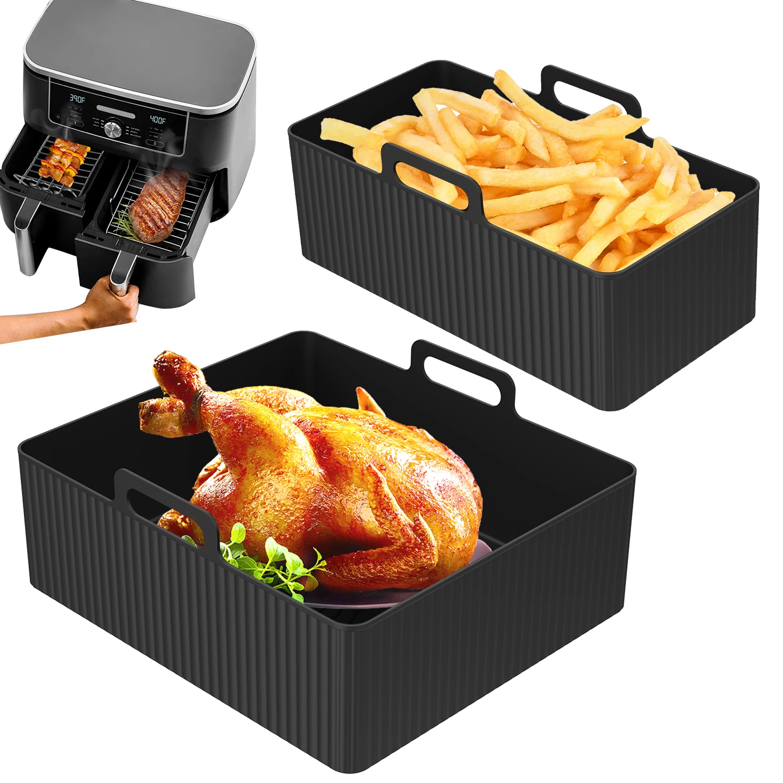 2Pcs Air Fryer Silicone Liner Food Grade Air Fryer Baking Tray Reusable Non-stick Silicone Mold Airfryer Pan Liner Accessories