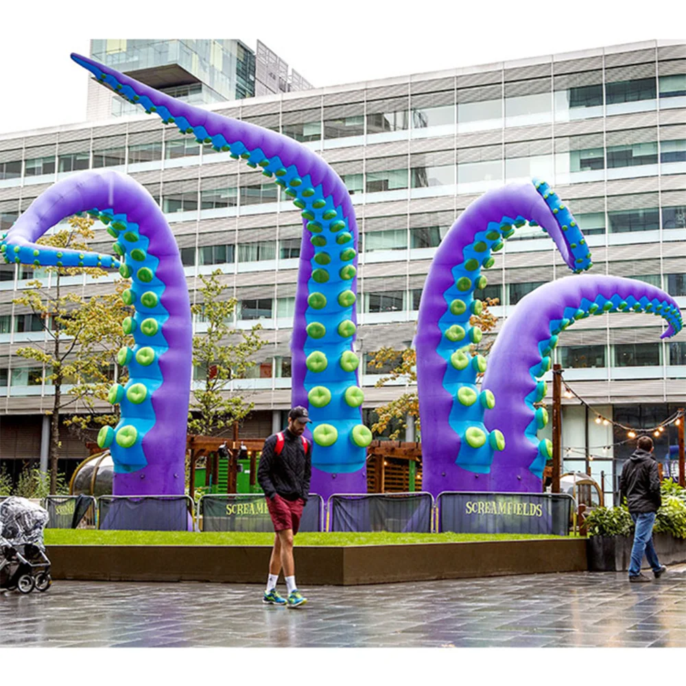 

Giant Purple Inflatable Octopus Tentacle With Blower For Halloween Outdoor Events Commercial Performance Stage Roof Party Decor