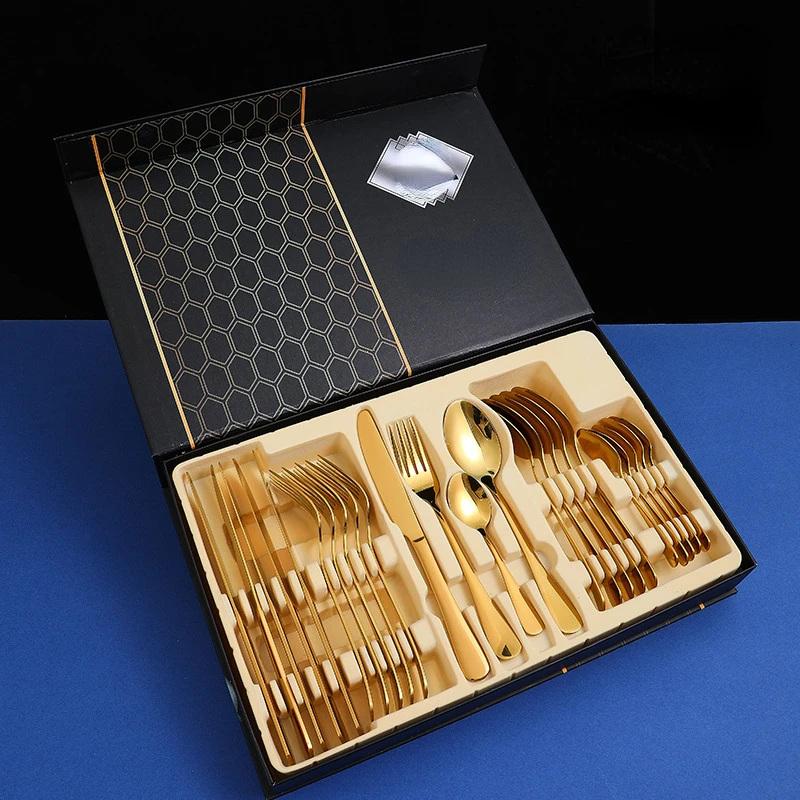 1010 stainless steel tableware 24 piece set, tableware set, Western style steak knife, fork, spoon gift box