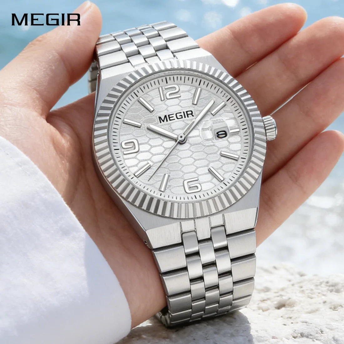 MEGIR Men's Classic Business Watch Fashion Waterproof Quartz Casual Wristwatch with Stainless Steel Band Calendar Gift for Men