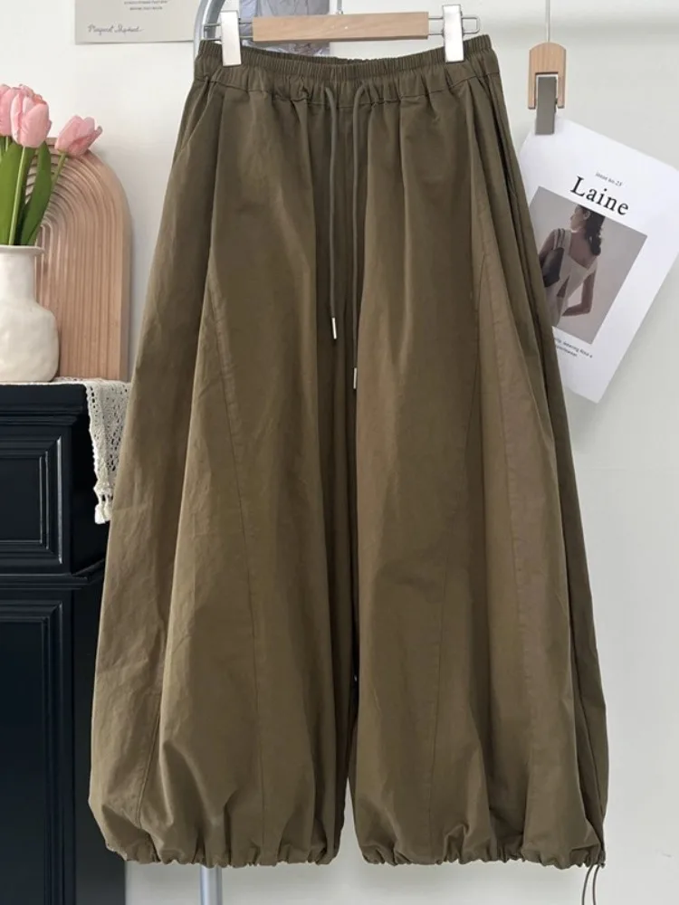 Luźne spodnie typu lantern, damskie, letnie 2025, codzienne, z wysokim stanem, długość 7/8, mieszanka bawełny i poliestru, wygodne, luźne...
