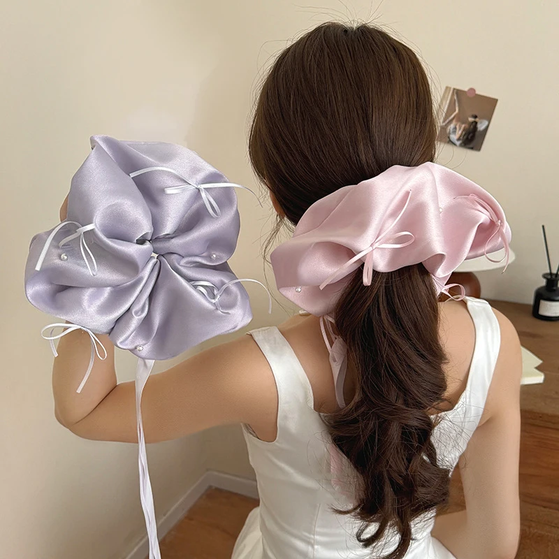 

Sweet Bows Satin Silk Woman Elastics Hair Band Girls Solid Color Scrunchies Bowknot Hair Ties Ponytail Holder Hair Accessories