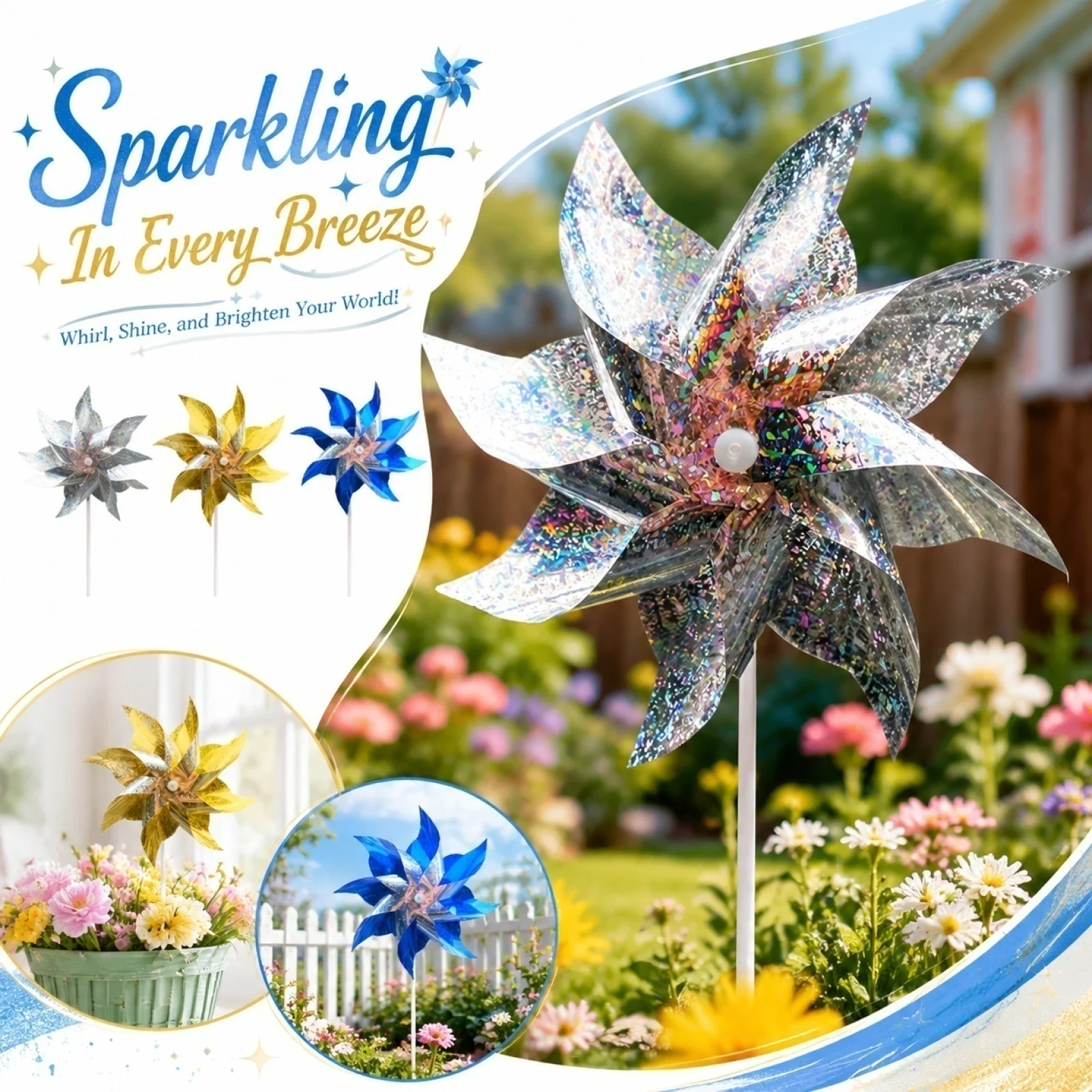 1pc Bird Repeller Pinwheels Reflective Sparkly Scarecrow Pinwheel Windmill Spinner for Garden Lawn Yard Decor Keep Birds Away