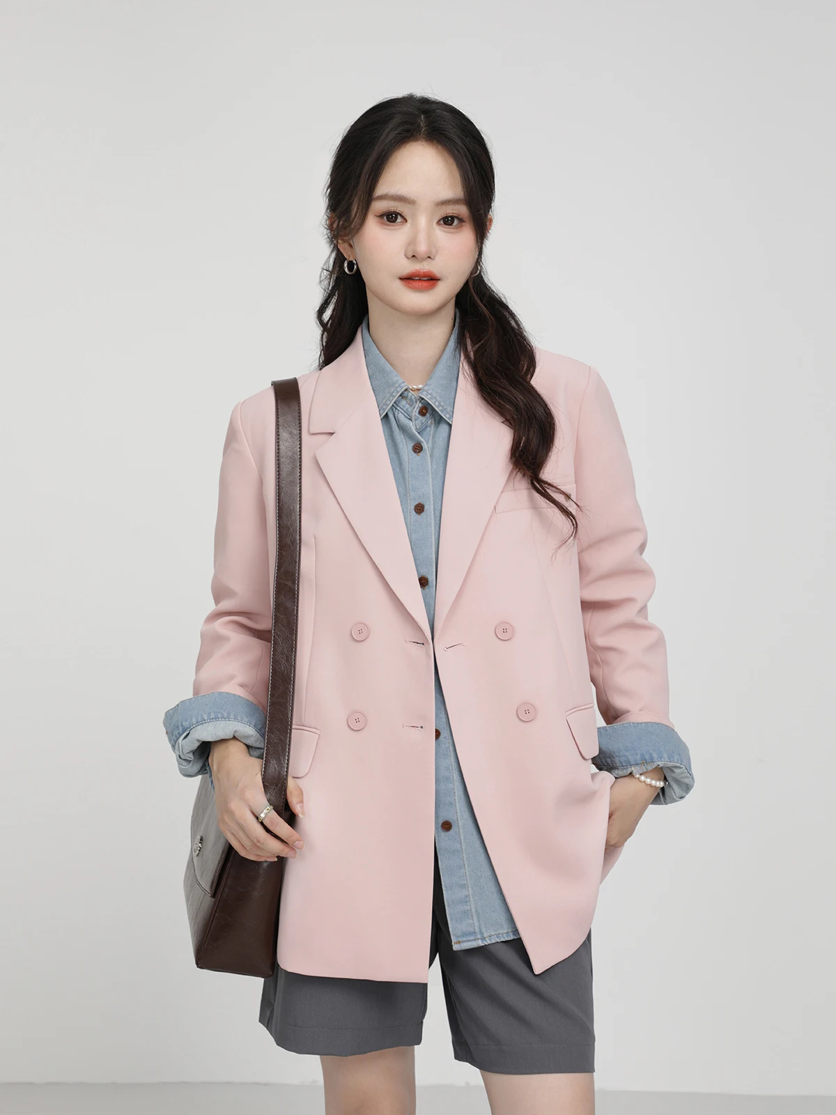 

Повседневный женский костюм-жакет свободного кроя, универсальный осенний дизайн, с воротником, длинными рукавами, повседневная модная верхняя одежда