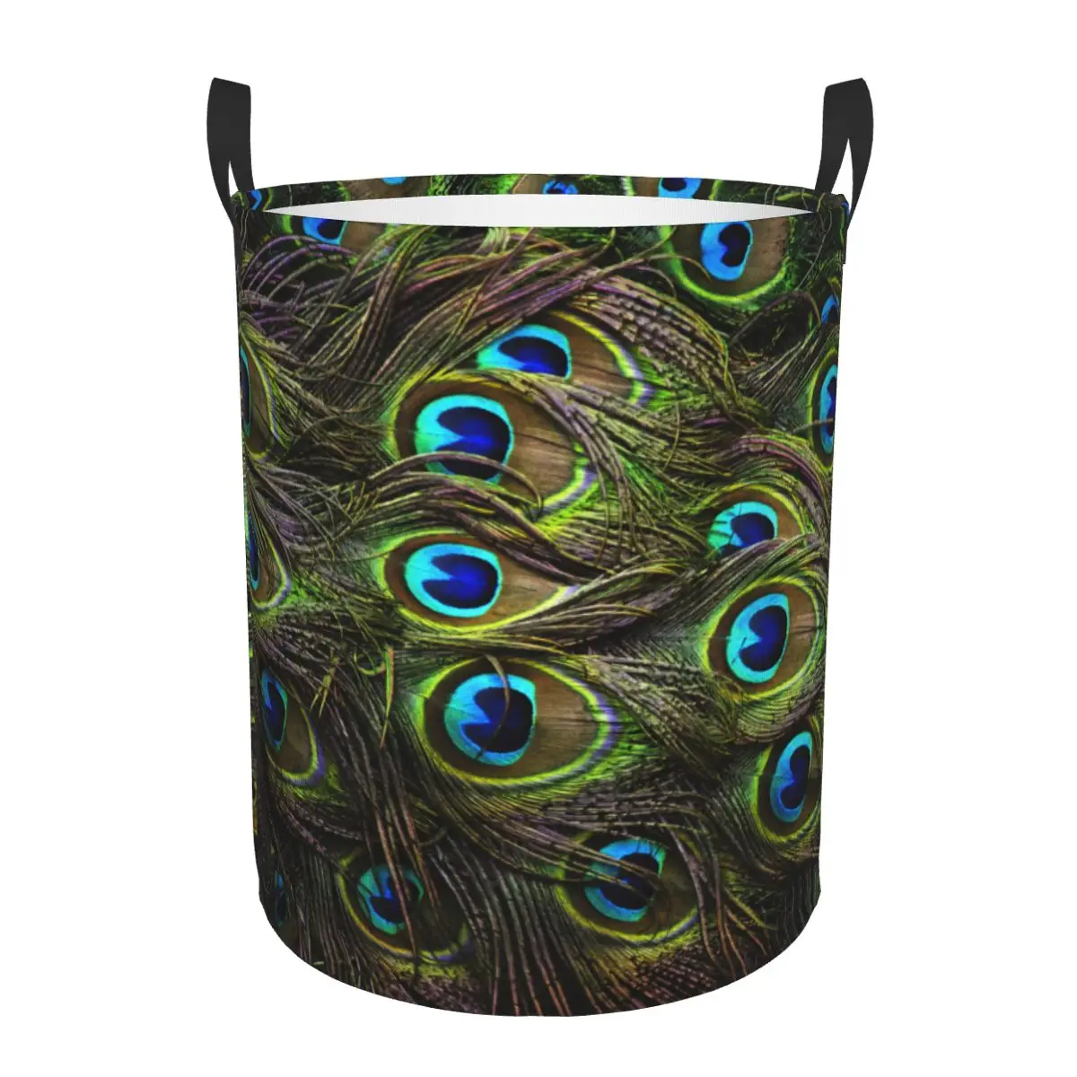 Custom Peacock Cute And Beautiful Laundry Basket Foldable Large Clothing Storage Bin Feather Animal Baby Hamper