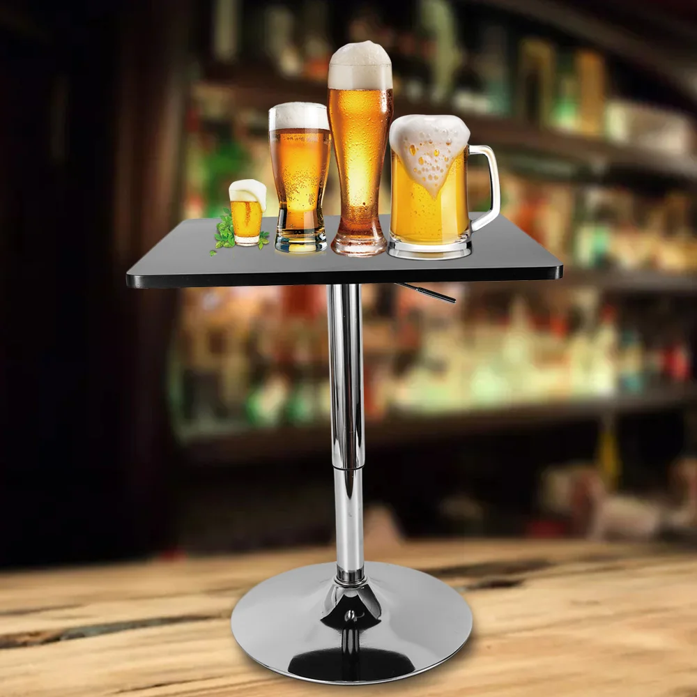 Vertical Bar Table Stainless Steel Base Modern Pub Table Adjustable Height Pedestal Tall Tables Cocktail Square High Top