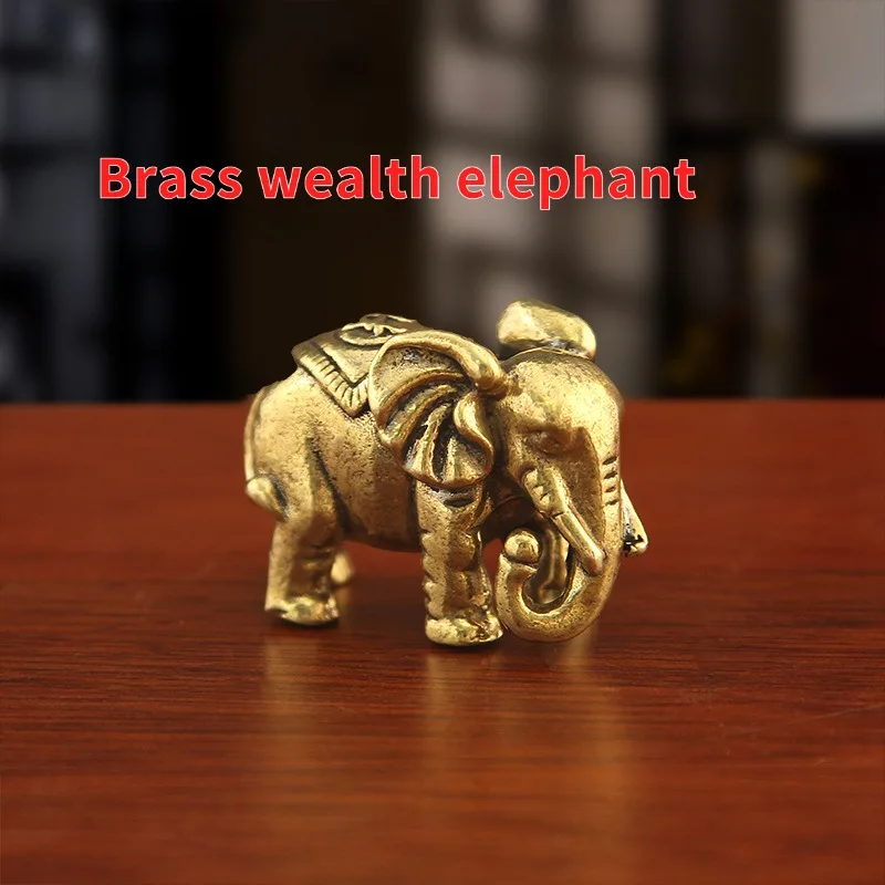 Bronze Good Luck Elephant Figurine Solid Office Tea Table Vintage Decorations Metal Ornaments Retro Antique Copper Artwork
