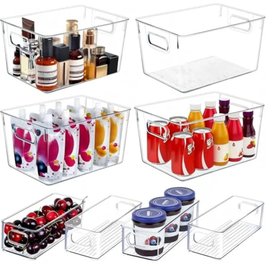 

Set of 8 Clear Plastic Storage Bins 4 Large and 4 Small Stackable Storage Containers for Pantry Organization and Kitchen Storag