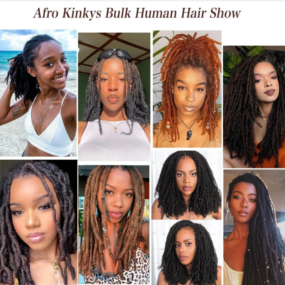 Afro Kinky Bulk Human Hair For Dreadlock Extensions Repair Locs,Twist Braiding, 100% Human Braiding Hair Can Be Bleached And Dye