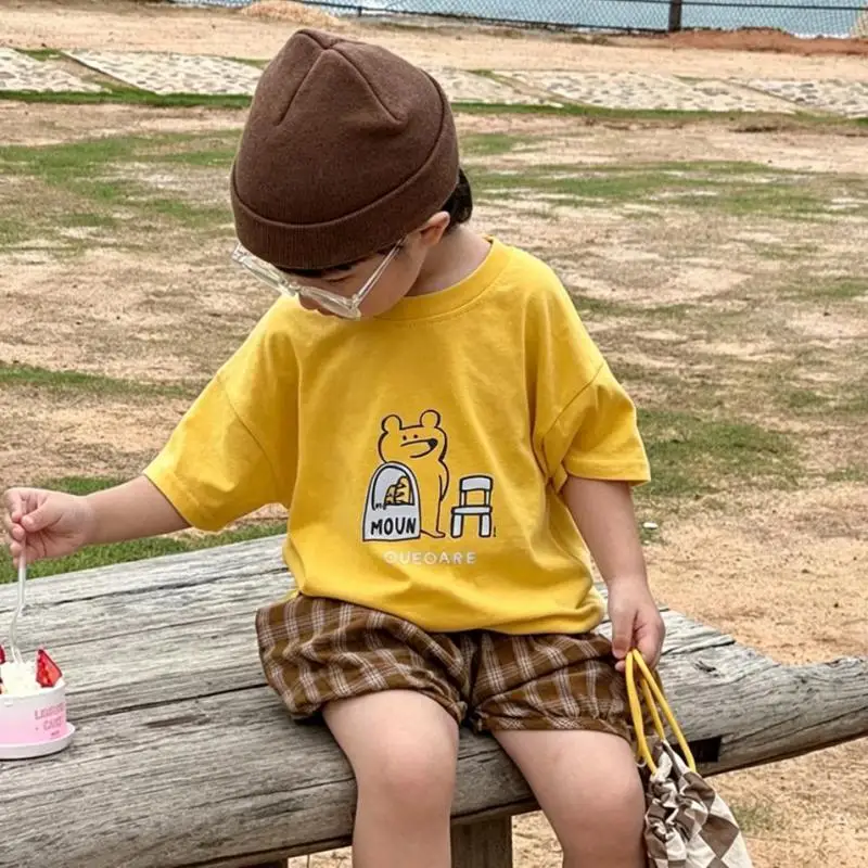 2026 Summer Trendy Boys Clothes Crewneck Bottoming Shirt Pure Cotton TShirt Boys Short-sleeved Tops Simple Versatile T Shirt