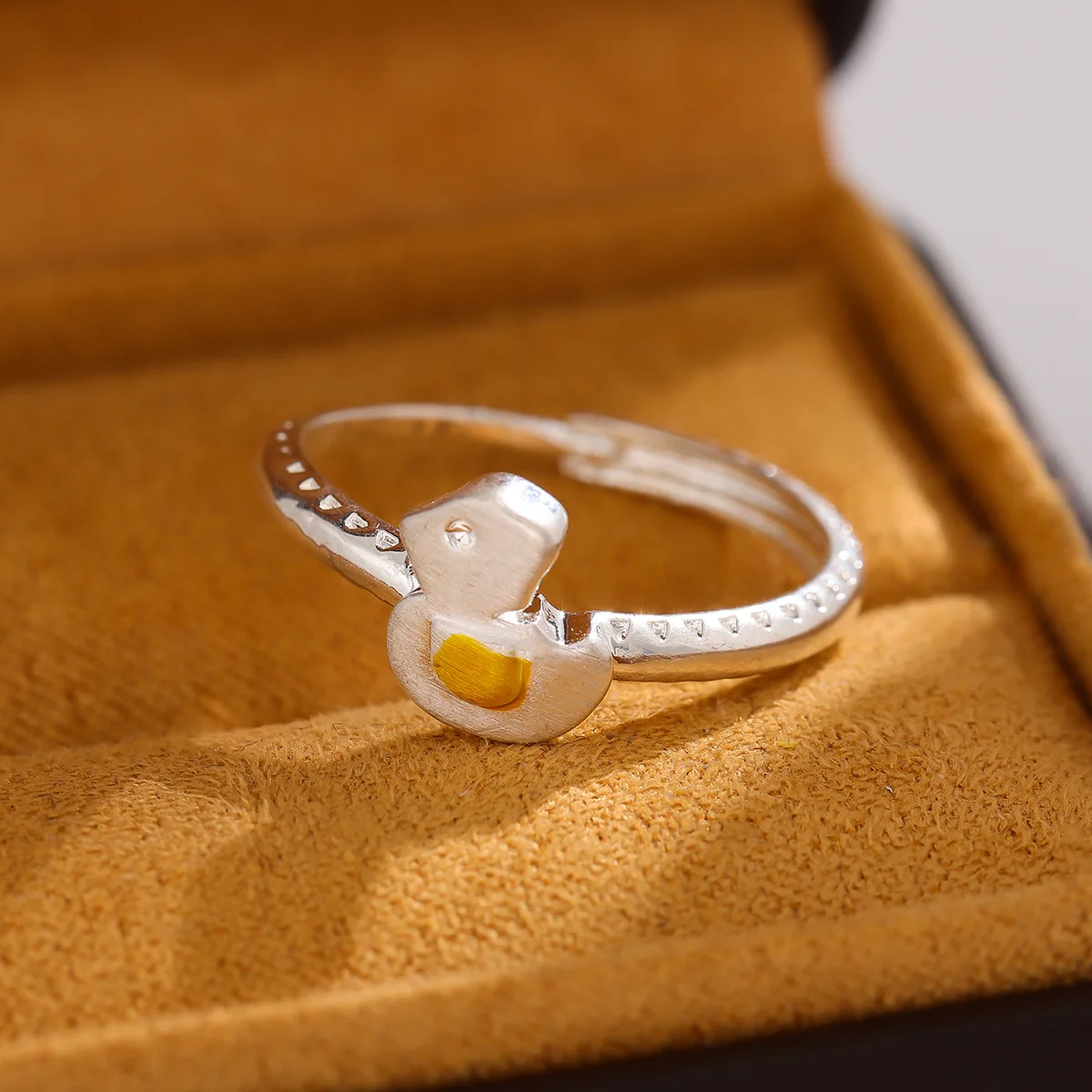 موضة جديدة الحلو الحيوان 925 فضة لطيف بطة شخصية افتتاح خواتم R333