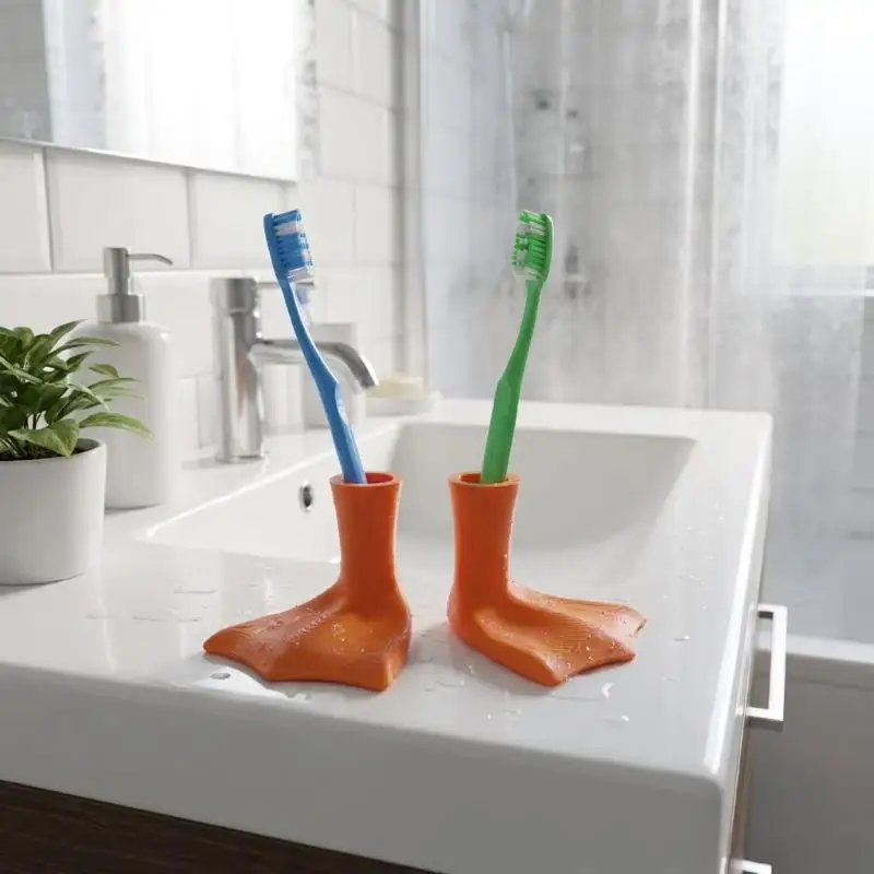 {YY30} 1/2 Pcs Duck Foot Toothbrush Holder, Creative Duck Paw Design Toothbrush Stand, Universal Bathroom Countertop Organizer view 3
