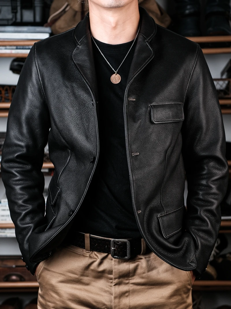 

Кожаная куртка Real Simons 2023 для мужчин, городской стиль, из цельной оленьей кожи, ретро-дизайн, производство Новая Зеландия, повседневная одежда